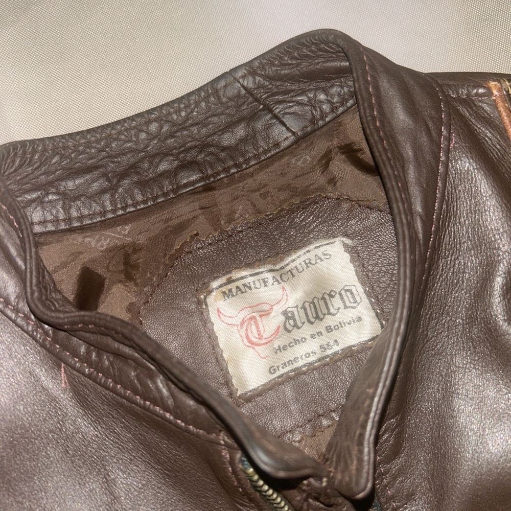 80s 90s Men's Brown Genuine Leather Motorcycle Biker Jacket Medium - Picture 3 of 6